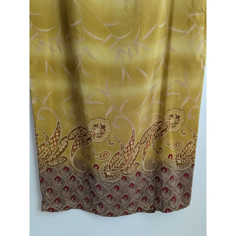 Y2K 90s Silk Wrap Maxi Skirt Mustard Gold Paisley Border Print Tagged 10